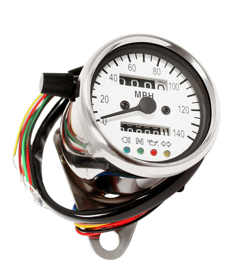 Deluxe Mini Custom Speedometer-MPH ~ White Face Plate - XLmotorcycleparts