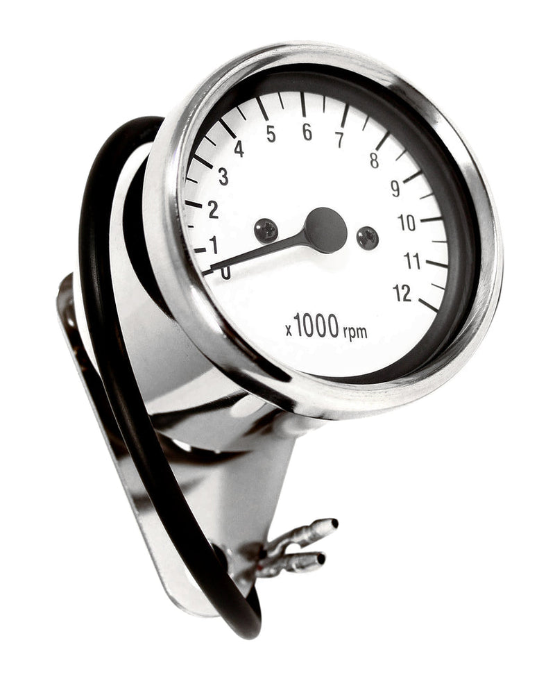 Deluxe Mini Custom Tachometer ~ White Face Plate - XLmotorcycleparts