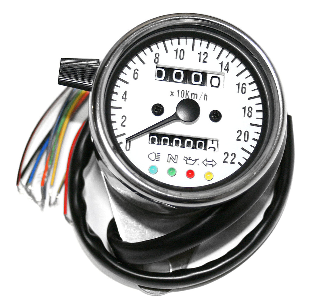 Deluxe Mini Custom Speedometer-KPH ~ White Face Plate - XLmotorcycleparts