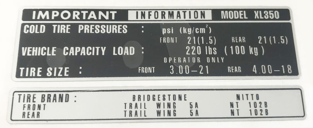 Tire Info Decal - XLmotorcycleparts