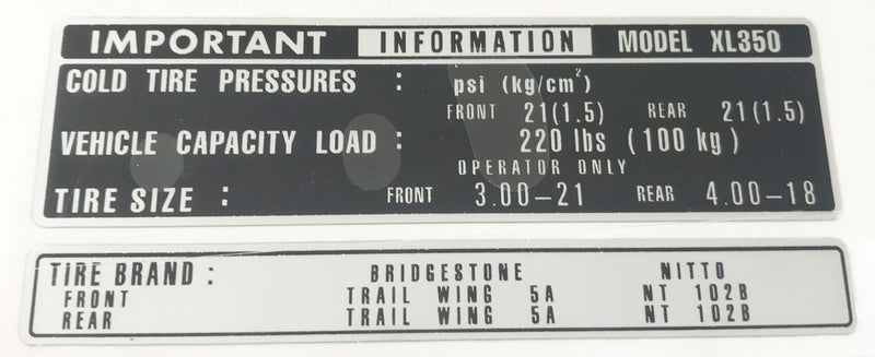 Tire Info Decal - XLmotorcycleparts