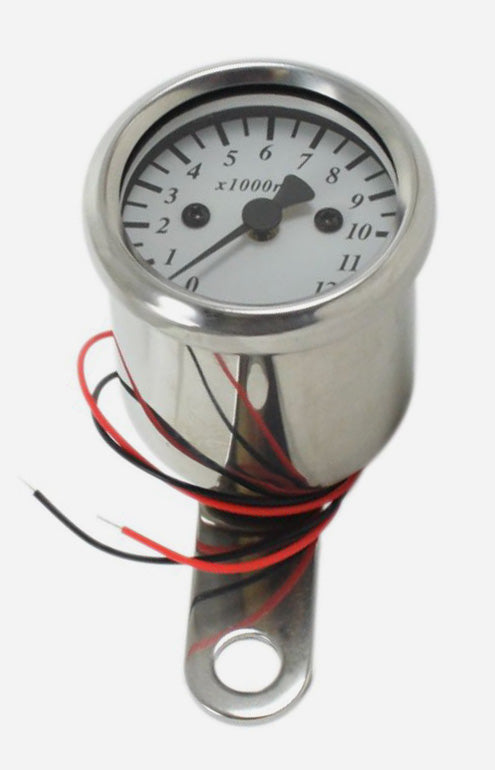 Micro Custom Tachometer ~ White Face Plate ~ 4:1 Ratio