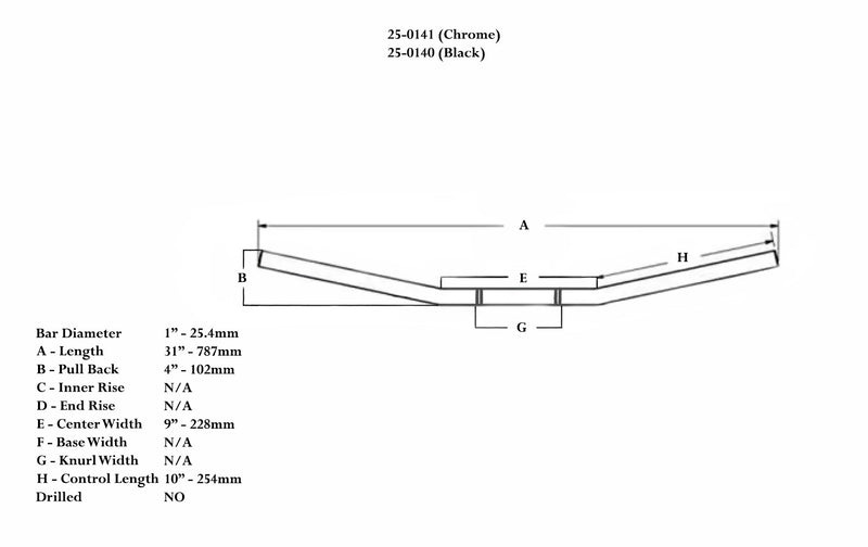 1" Diameter Gloss Black Drag Bar Style Handlebar - XLmotorcycleparts